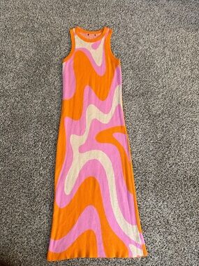 Wild Fable Pink Orange Cream Swirl Sleeveless Knit Midi/Maxi Dress Bodycon S/M